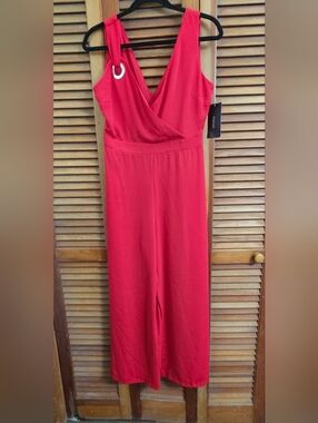 NWT Zara Red Wide Leg Jumpsuit | Sleeveless V-Neck | Eyelet Detail | Size S
